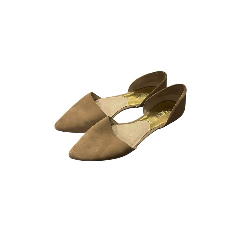 Michael Kors Zoe Flats Tan Leather Suede Pointy Plain Toe Slip On Shoes Size 9